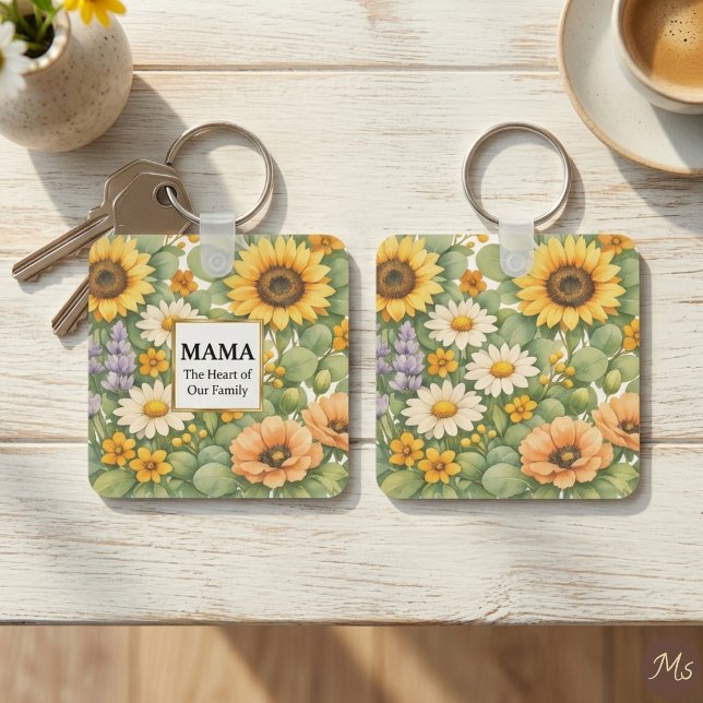 MAMA Sunflower Lavender Gold Frame Square Keychain (Creator Uploaded)