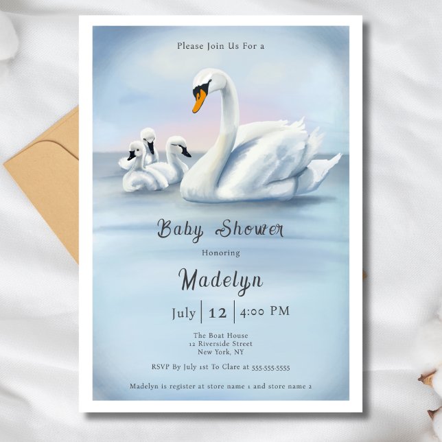 Mama Swan With Babies Baby Shower Invitation (Creator Uploaded)