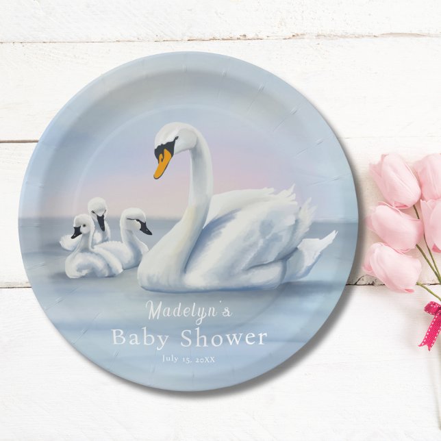 Mama Swan With Babies Baby Shower Paper Plate (Creator Uploaded)
