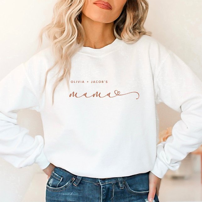 Mama | Terracotta Script and Heart with Kids Names Sweatshirt (Creator Uploaded)