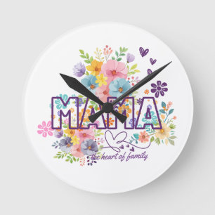 Mama the heart of Family Trendy Design Round Clock