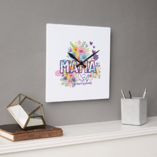 Mama the heart of Family Trendy Design Square Wall Clock