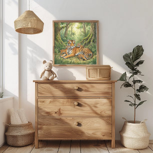Mama Tiger and Cubs Nursery Poster