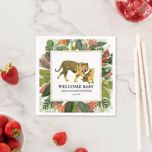 Mama Tiger Botanical Floral Neutral Baby Shower Napkin (Insitu)