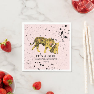 Mama Tiger Paint Splatter Pink Girl Baby Shower Napkin