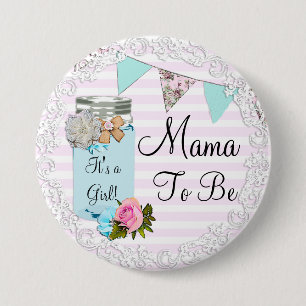 Mama to be Blue Mason Jar Rustic Button