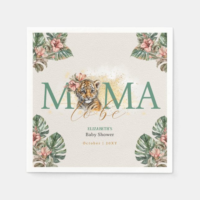 Mama To Be Tiger Animal Wild Baby Girl Shower Napkin (Front)