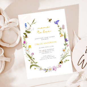 Mama to Bee Colourful Floral Wreath Baby Shower Invitation