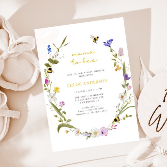 Mama to Bee Colourful Floral Wreath Baby Shower Invitation (Creator Uploaded)