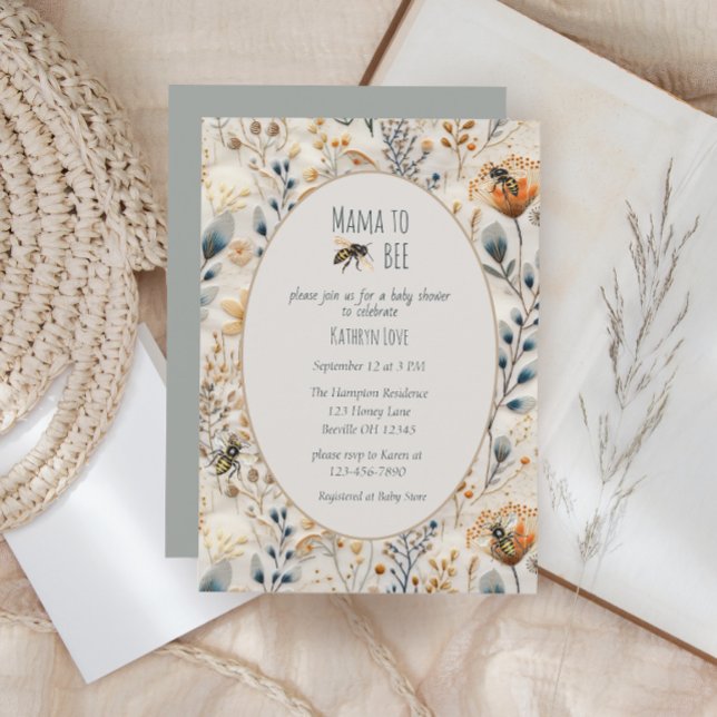 Mama to bee dusty blue floral baby shower invitation (Creator Uploaded)
