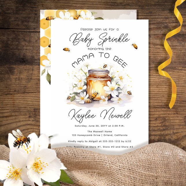 Mama to Bee Flowers and Bees Honey Baby Sprinkle Invitation (Creator Uploaded)