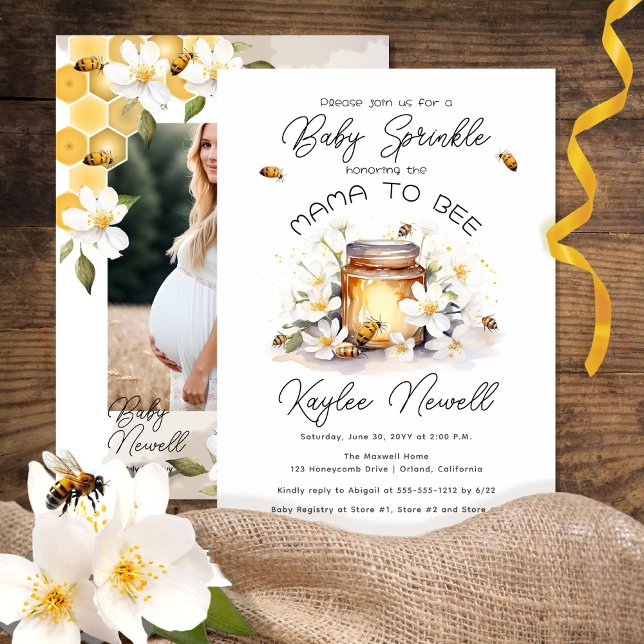 Mama to Bee Flowers Bees Honey Photo Baby Shower  Invitation (Creator Uploaded)