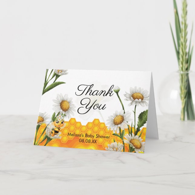 Mama To Bee Honeycomb White Daisy Photo Thank You Card (Front)