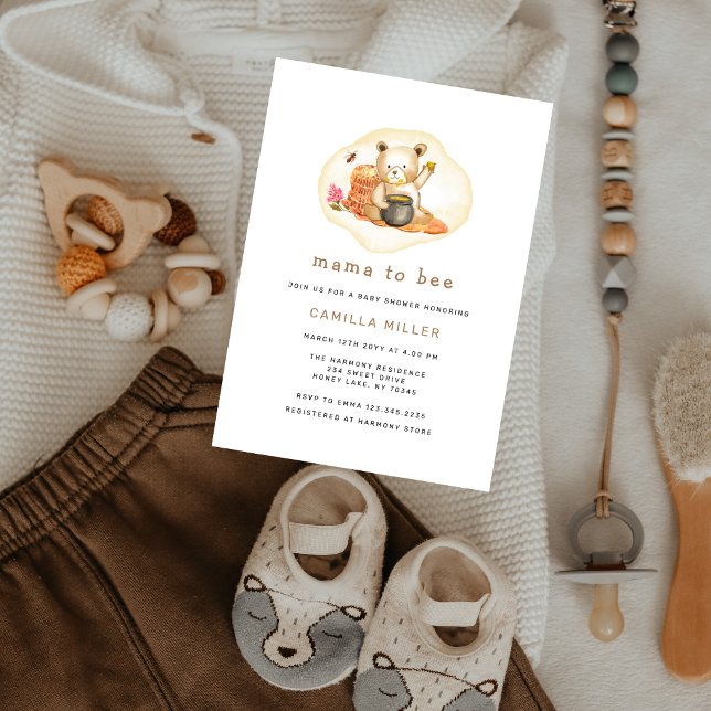 Mama To Bee Teddy Bear Honeycomb Baby Shower Invitation (Mama To Bee Teddy Bear Honeycomb Baby Shower Invitation)