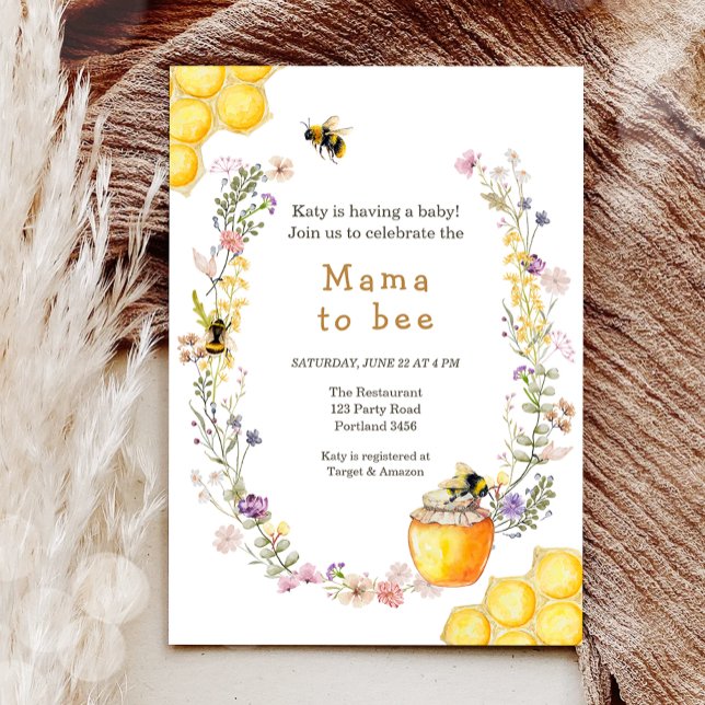 Mama to Bee Wildflower Honeybee Mummy Baby Shower Invitation (Creator Uploaded)