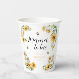 Mama to Bee Yellow flowers Bumblebee Baby Shower  Paper Cups