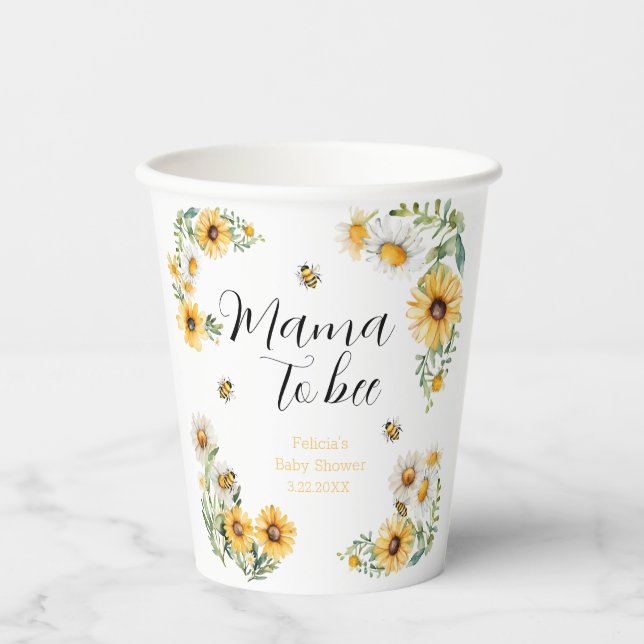 Mama to Bee Yellow flowers Bumblebee Baby Shower  Paper Cups (Front)