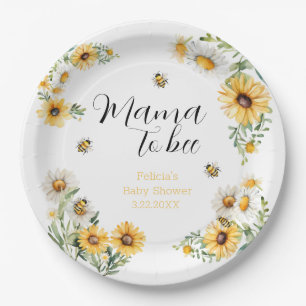 Mama to Bee Yellow flowers Bumblebee Baby Shower  Paper Plate