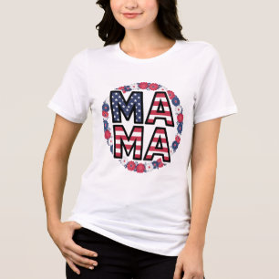 MAMA Typography with American Flag Floral Wreath Tri-Blend Shirt
