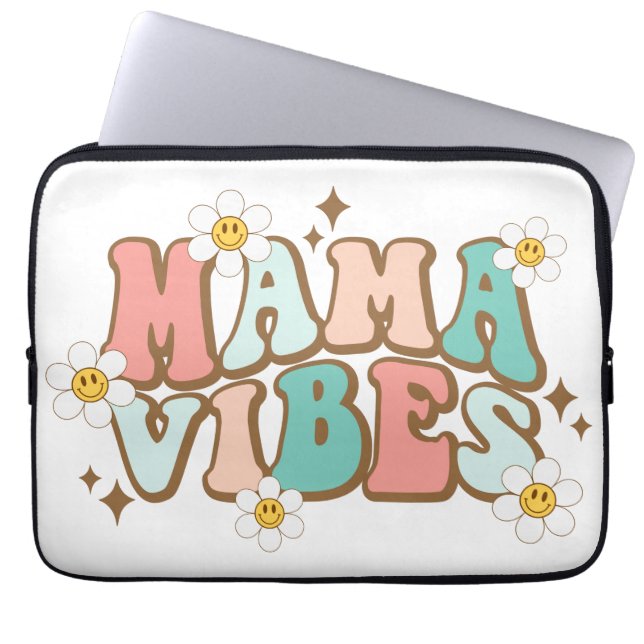 Mama Vibes with Daisies Laptop Sleeve (Front)