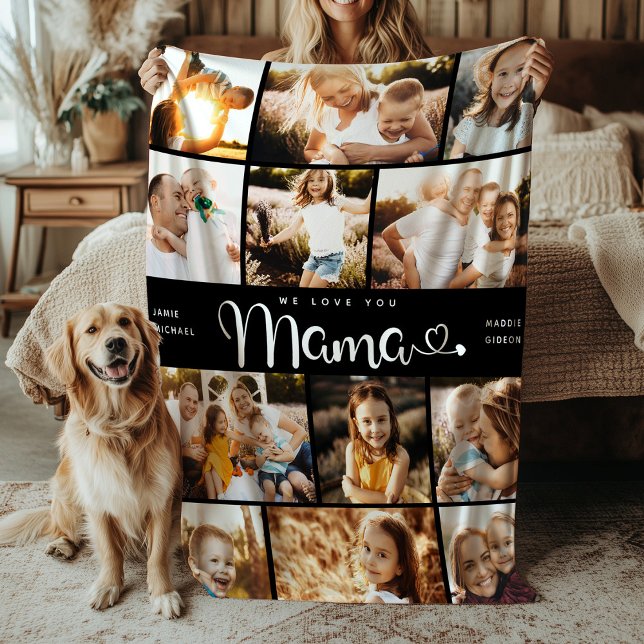  Mama We Love you Hearts Modern Photo Collage Fleece Blanket (Creator Uploaded)