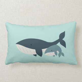 Mama Whale & Baby Lumbar Pillow | {Aqua & Blue}
