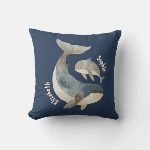 Mama Whale Custom Name Navy Blue Mother's Day Cushion