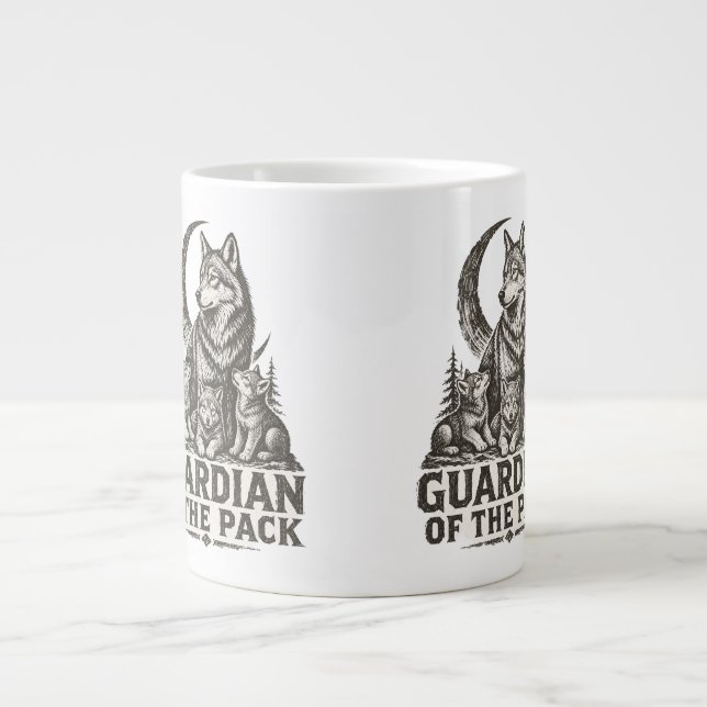 Mama Wolf and Pups Forest Moon Nature Graphic Large Coffee Mug (Front)