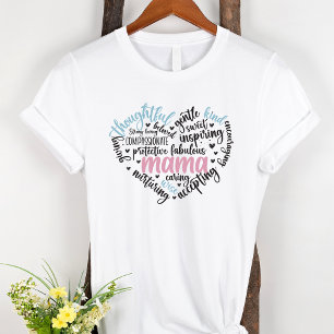Mama Word Cloud Blue and Pink Heart Mother T-Shirt
