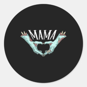 Mama Zombie Hand Heart Halloween Costume Family Ma Classic Round Sticker
