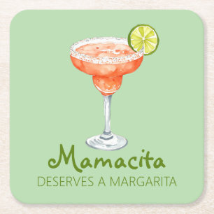 Mamacita Deserves a Margarita Strawberry Marg Square Paper Coaster