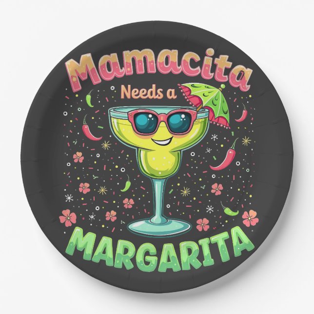 Mamacita Needs a Margarita  Cinco De Mayo Party Paper Plate (Front)