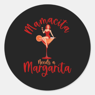 Mamacita needs a margarita retro pin-up girl cinco classic round sticker