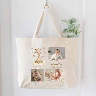 Mama's Baby Gear Photo Collage Cute Giraffe  Large Tote Bag