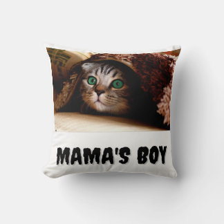 Mama's Boy Throw Pillow, Cat face Throw pillow