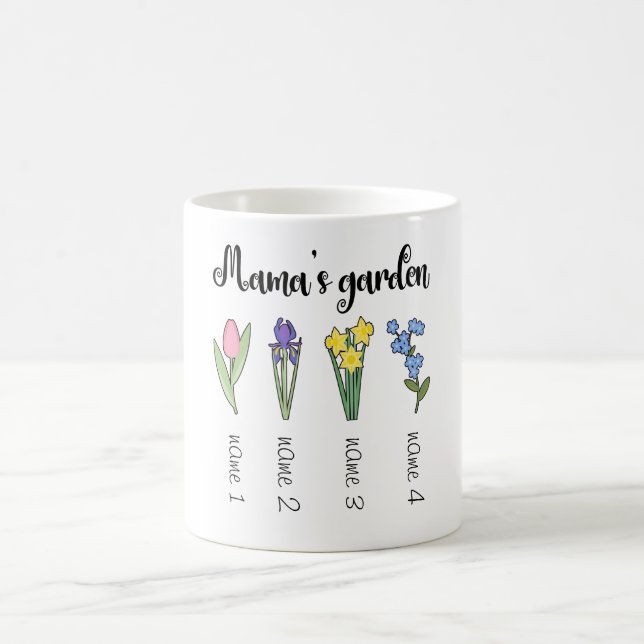 Mama's flower garden with 4 personalised names  coffee mug (Center)