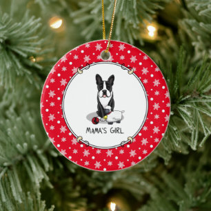 Mama's Girl #2 Boston Terrier Dog (black) Cute Ceramic Tree Decoration
