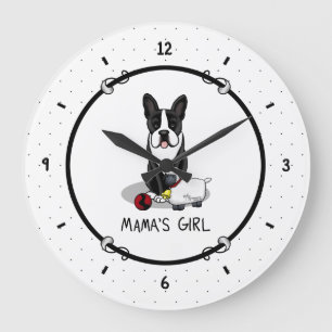 Mama's Girl #2 Boston Terrier Dog (black) Cute Large Clock