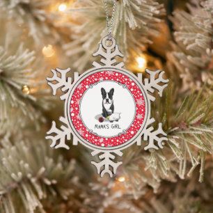 Mama's Girl #2 Boston Terrier Dog (black Cute) Snowflake Pewter Christmas Ornament