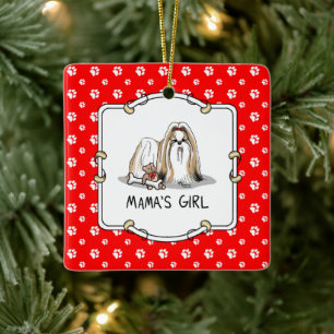 Mama's Girl Shih Tzu (tan white) Dog Mum Cute Ceramic Ornament
