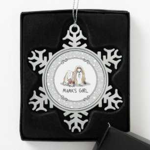 Mama's Girl Shih Tzu (tan white) Dog Mum Cute Snowflake Pewter Christmas Ornament