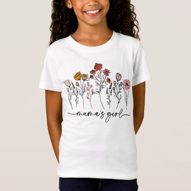 Mama's Girl Wildflowers, Minimal Lineart Floral T-Shirt (Front)