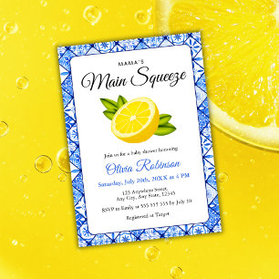 Mama's Main Squeeze Blue Tile Lemon Baby Shower  Invitation