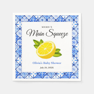 Mama's Main Squeeze Blue Tile Lemon Baby Shower  Napkin