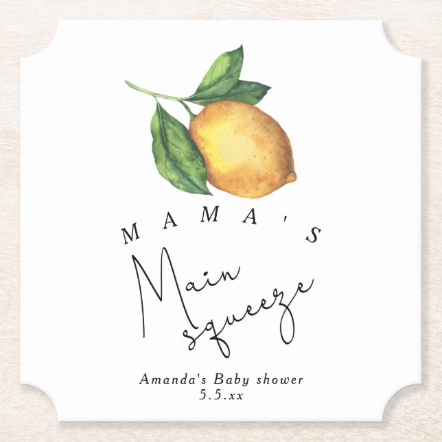 Mama's main squeeze Lemon baby shower Paper Coaster (Front)