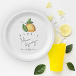 Mama's main squeeze Lemon baby shower Paper Plate<br><div class="desc">Mama's main squeeze. Lemons baby shower invitation. Watercolor lemon with leaves baby shower invitation. Matching items available.</div>