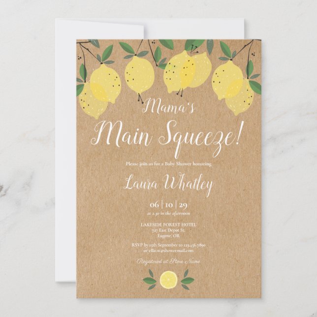 Mama's Main Squeeze Rustic Lemon Baby Shower Invitation (Front)
