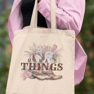 Mama's Things Western Cowboy Boots With Flowers Tote Bag