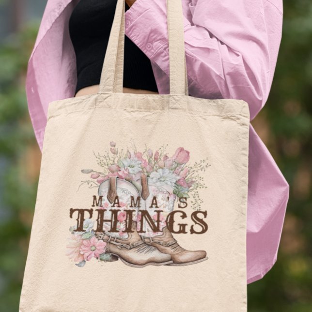Mama's Things Western Cowboy Boots With Flowers Tote Bag (Creator Uploaded)
