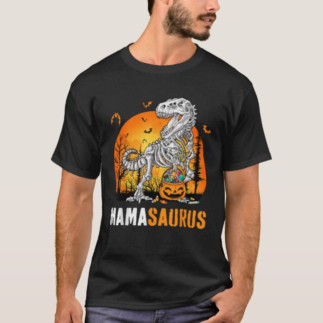 Mamasaurus Dinosaur Skeleton Halloween Mama Saurus T-Shirt (Front)